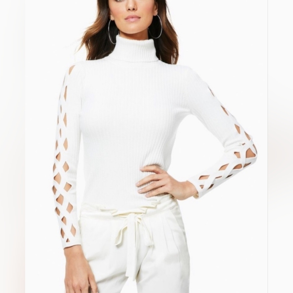 Ramy Brook Black Ribbed Cut-Out Sleeve Turtleneck Sweater